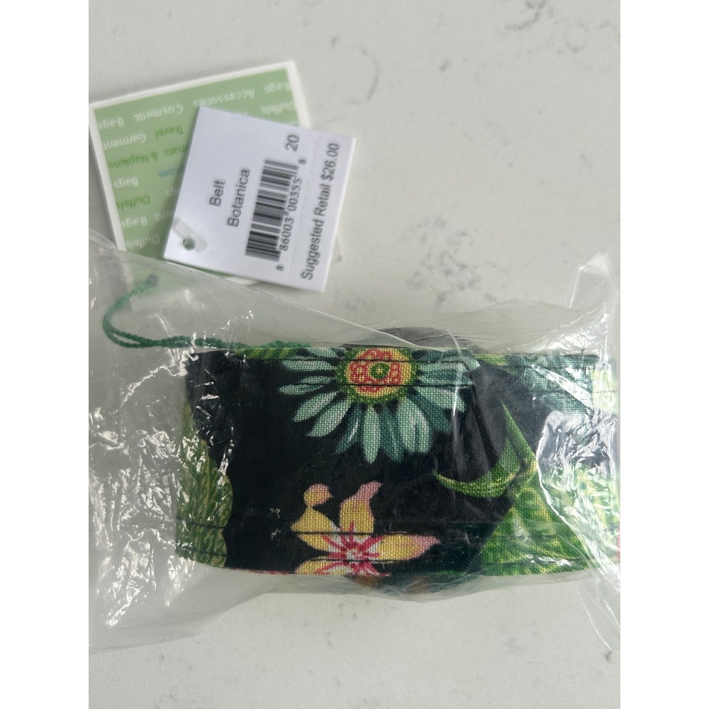 Vera Bradley Belt Botanica Floral Print Black Green Accent Tie Closure Women